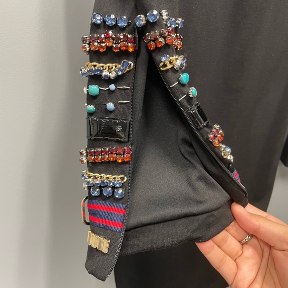 Cynthia Rowley Black Ponte Long Sleeve Embellished Cocktail Dress NWT Low Back - Picture 4 of 12